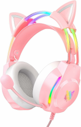 Gaming Headset mit Katzenohren & Mikrofon – RGB-Regenbogenbeleuchtung & 7.1 Virtual Surround Sound – 3,5-mm-kabelgebundene Over-Ear-Kopfhörer für PC/PS4/PS5/Xbox/Switch (Ergonomisches Design) Rosa Katzenohren Angebot bei HelloDeals