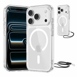 NEW'C Magnetisch Hülle für iPhone 17 Pro (6,3 Zoll) kompatibel mit MagSafe Ultimate, stoßfest-starker Magnetismus und militärischer Schutz-schlanke Hülle mit Umhängeband –Transparent 17 Pro 6,3 Zoll Transparent Angebot bei HelloDeals