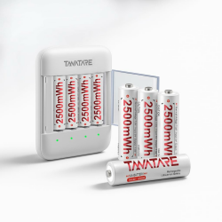 Tanatare Aufladbare AA Lithium Akkus – 8er Pack inkl. Ladegerät, 2500 mWh, 1,5V Konstante Spannung, 2000 Ladezyklen, 4-Fach Schnellladegerät, wiederaufladbare AA Batterien Weiß Angebot bei HelloDeals