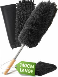 BAMBUA Staubwedel Teleskop [5 TEILIGES Premium Set] mit edlem Bambusgriff - Erstklassiges Staubwischer Set für erstklassige Reinigung von Haushalt und Auto - Staubfänger Ausziehbar bis 140 cm 32,5x22x3,7cm Angebot bei HelloDeals